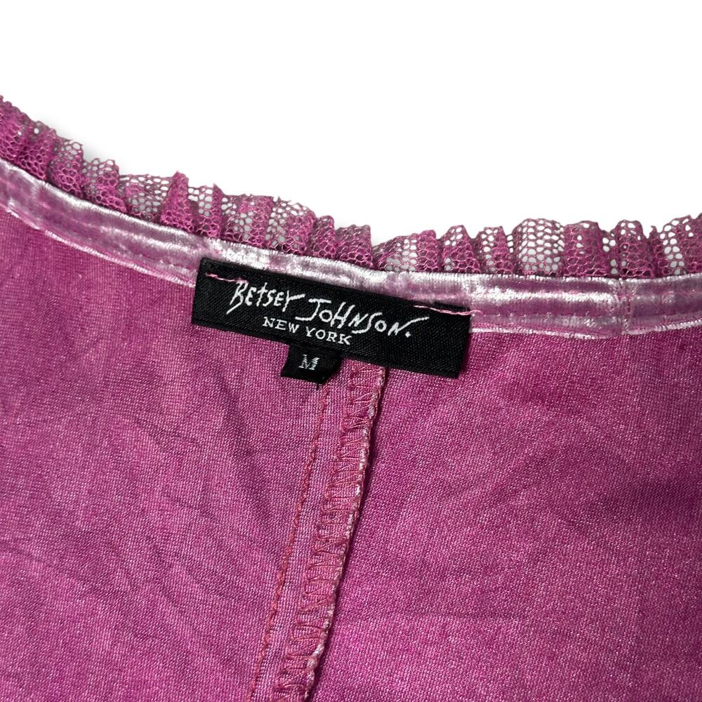Vintage 90s Y2k Betsey Johnson New York Crushed Velvet Pink Sheath Dress Sz M - Picture 2 of 10